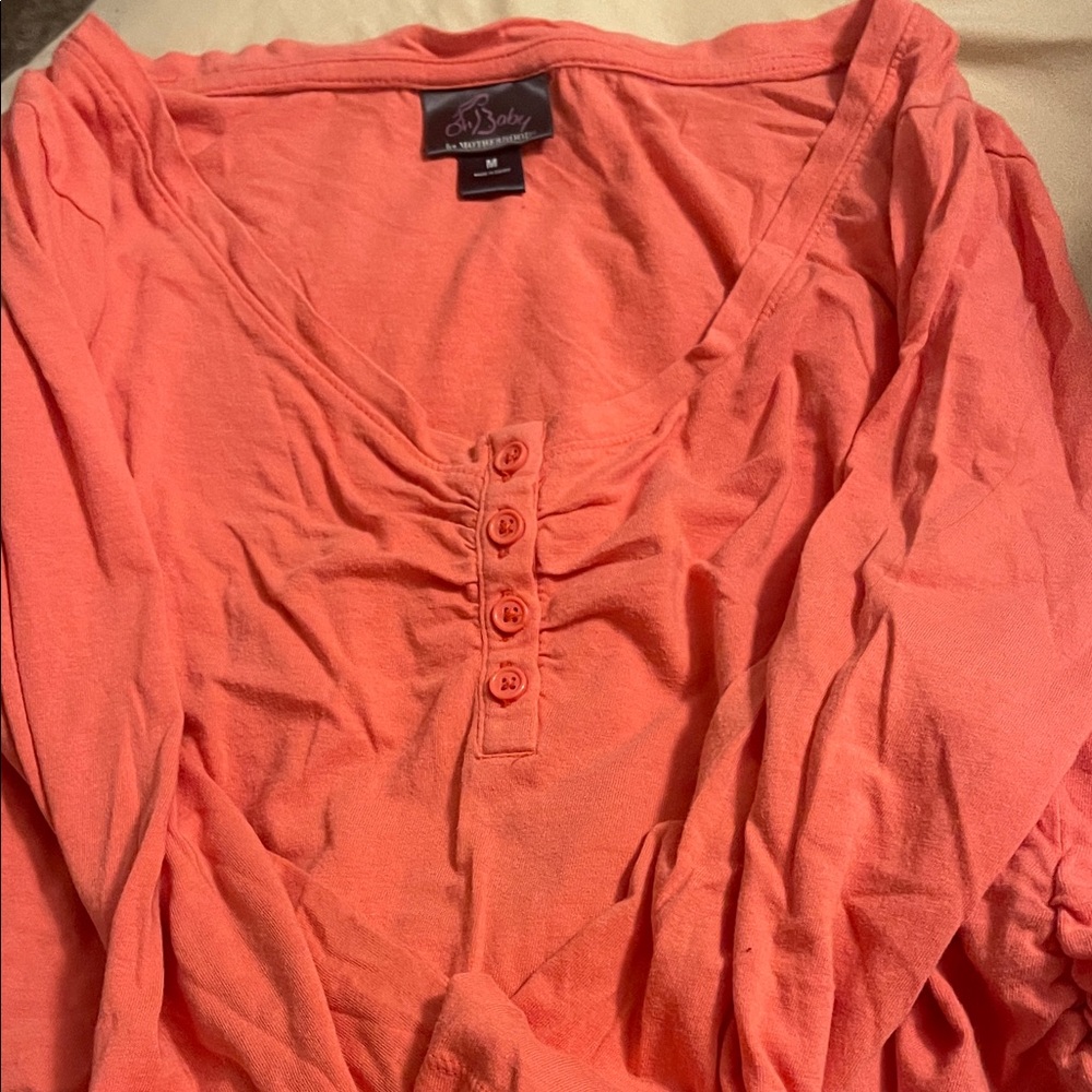 Oh Baby by Motherhood Vibrant Coral Button-Down Blouse